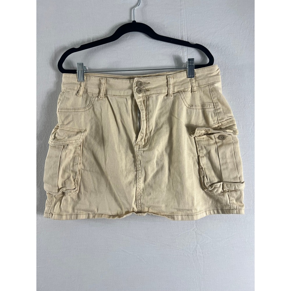 Womens Cargo Mini Skirt Khaki Tan Y2K Utilitarian Double Button Pocket Utility